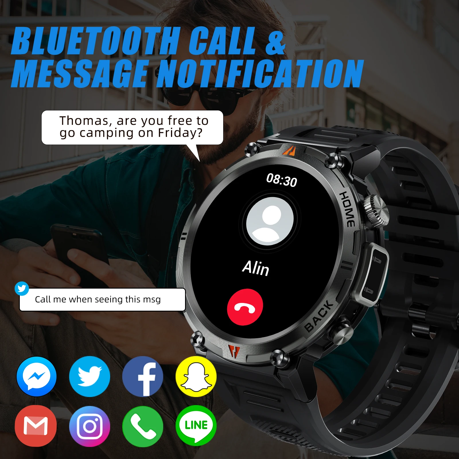 LaNikar KE3 Black Bluetooth Call Smart Watch - Image 2