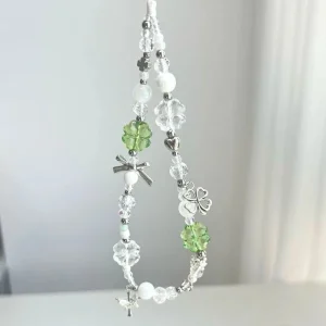 Korean Cute Green Clear Lucky Clover Beaded