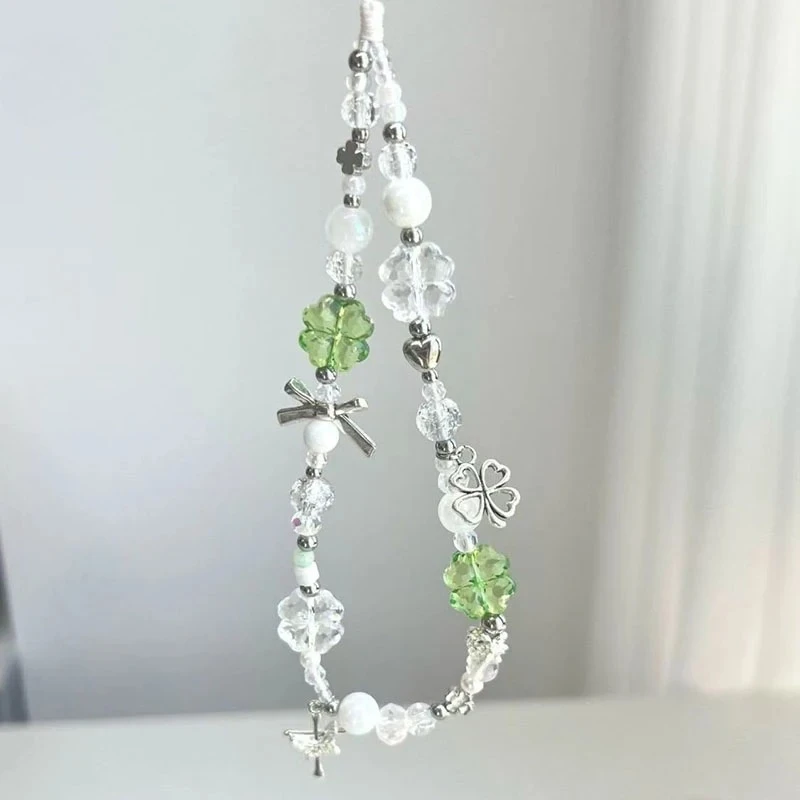 Korean Cute Green Clear Lucky Clover Beaded - Image 1
