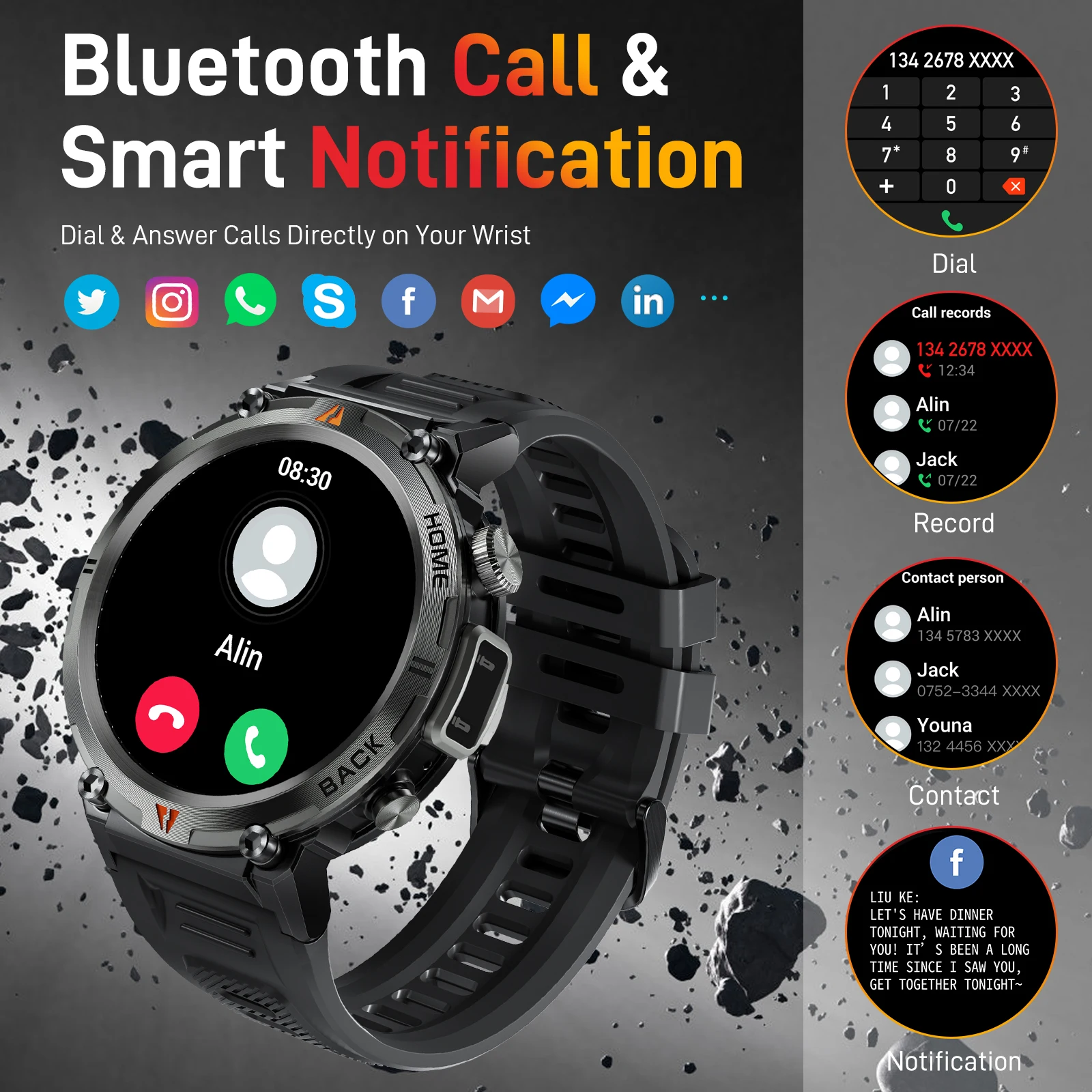 LaNikar KE3 Black Bluetooth Call Smart Watch - Image 4