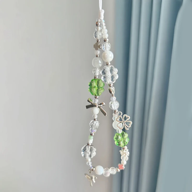 Korean Cute Green Clear Lucky Clover Beaded - Image 4