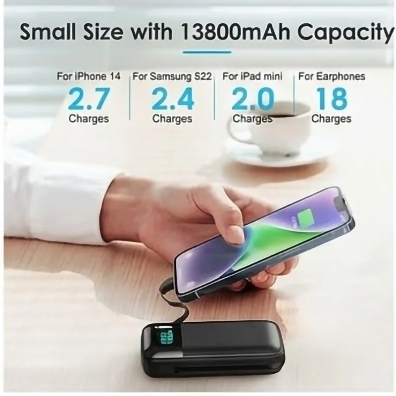 13800mAh 18W PD Power Bank with Cables - Image 2